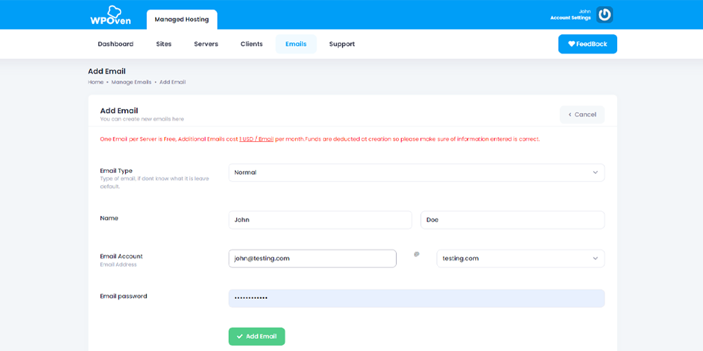 add email details WPOven